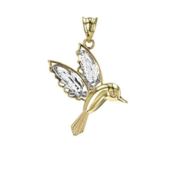 NIB - JTV 10K Yellow Gold & Rhodium Hummingbird Pendant – Ref# AU2248 - Picture 1 of 10